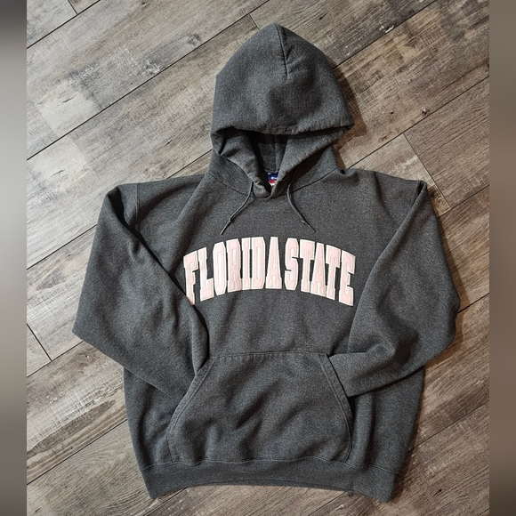Champion Tops - FLORIDA STATE UNIV Champion Hoodie Size Large - Gray Light Pink White